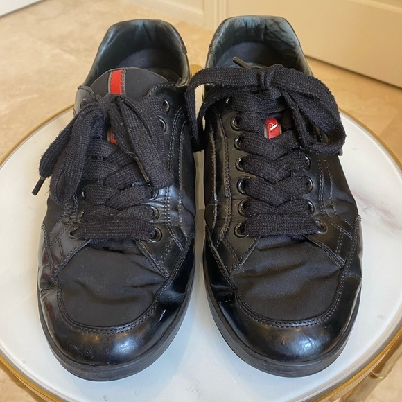 Prada Black Nylon and Patent Leather Low Top Sneakers Size 7 or 8 or 8.5 - Picture 4 of 17